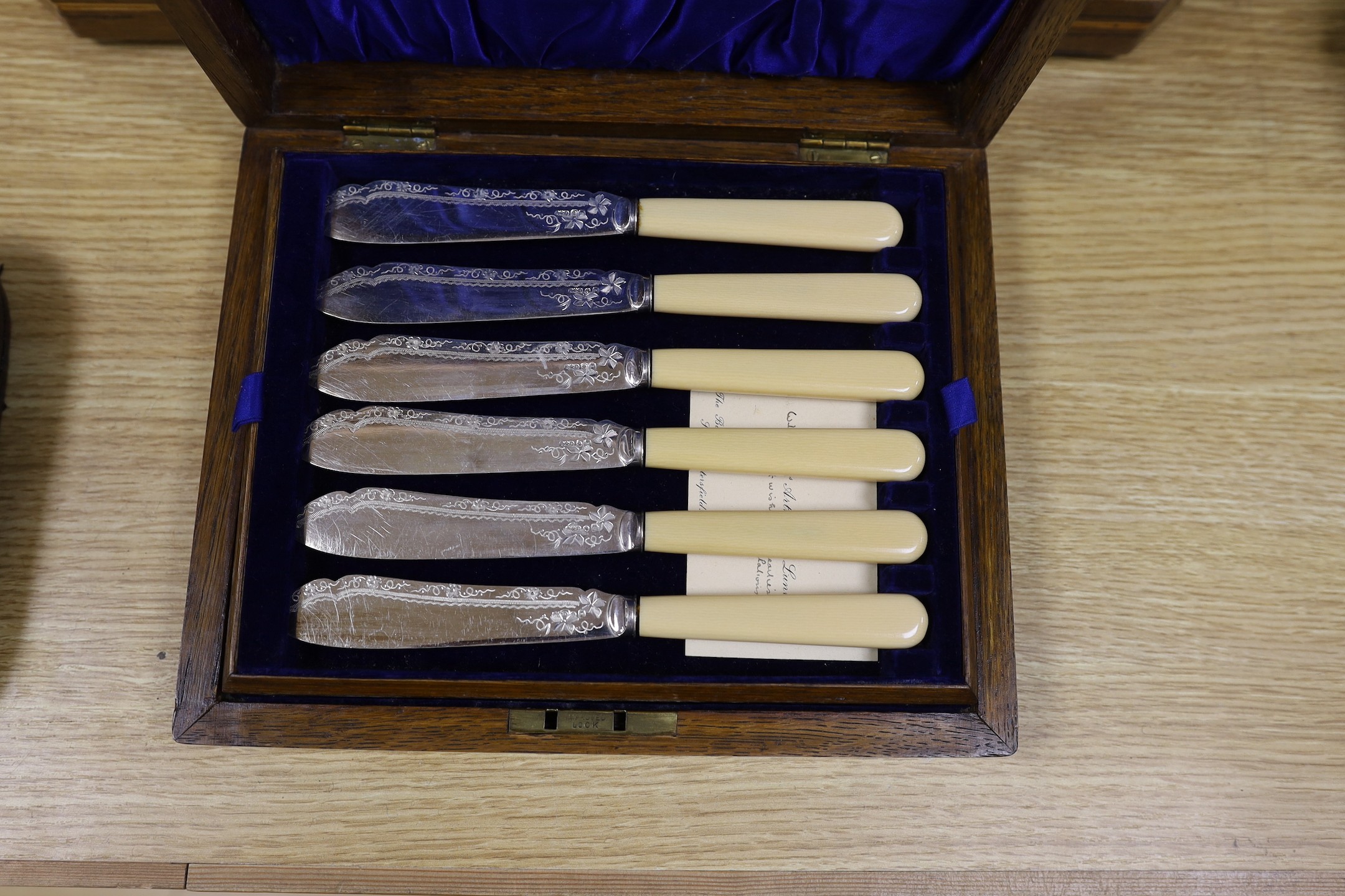 Four cased plated sets and a 19th-century burr walnut box